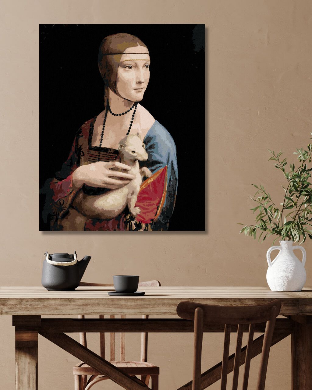 zuty Malování podle čísel - DÁMA S HRANOSTAJEM (LEONARDO DA VINCI) - Rozměr: 40x50 cm, Rámování: Varianta: bez rámu a bez vypnutí plátna - obrázek 6