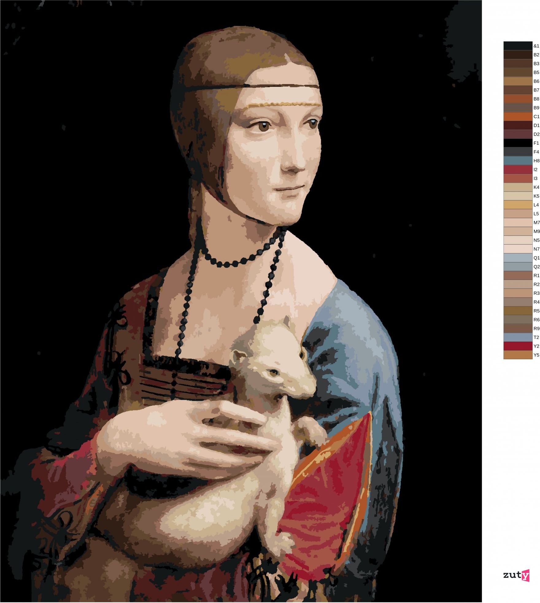 zuty Malování podle čísel - DÁMA S HRANOSTAJEM (LEONARDO DA VINCI) - Rozměr: 40x50 cm, Rámování: Varianta: bez rámu a bez vypnutí plátna - obrázek 10