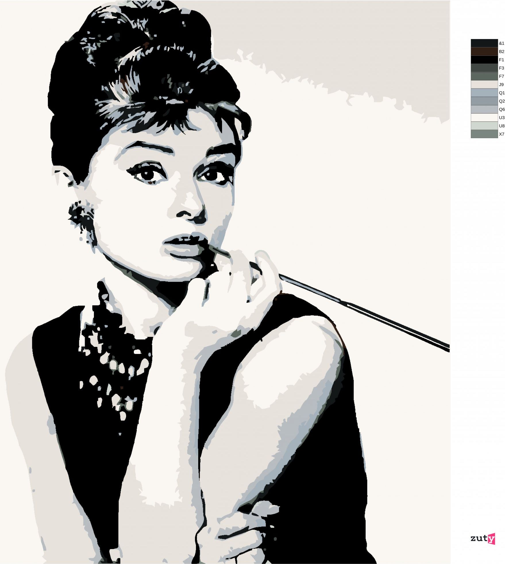 zuty Malování podle čísel - AUDREY HEPBURN ČERNOBÍLÁ - Rozměr: 40x50 cm, Rámování: Varianta: bez rámu a bez vypnutí plátna - obrázek 8