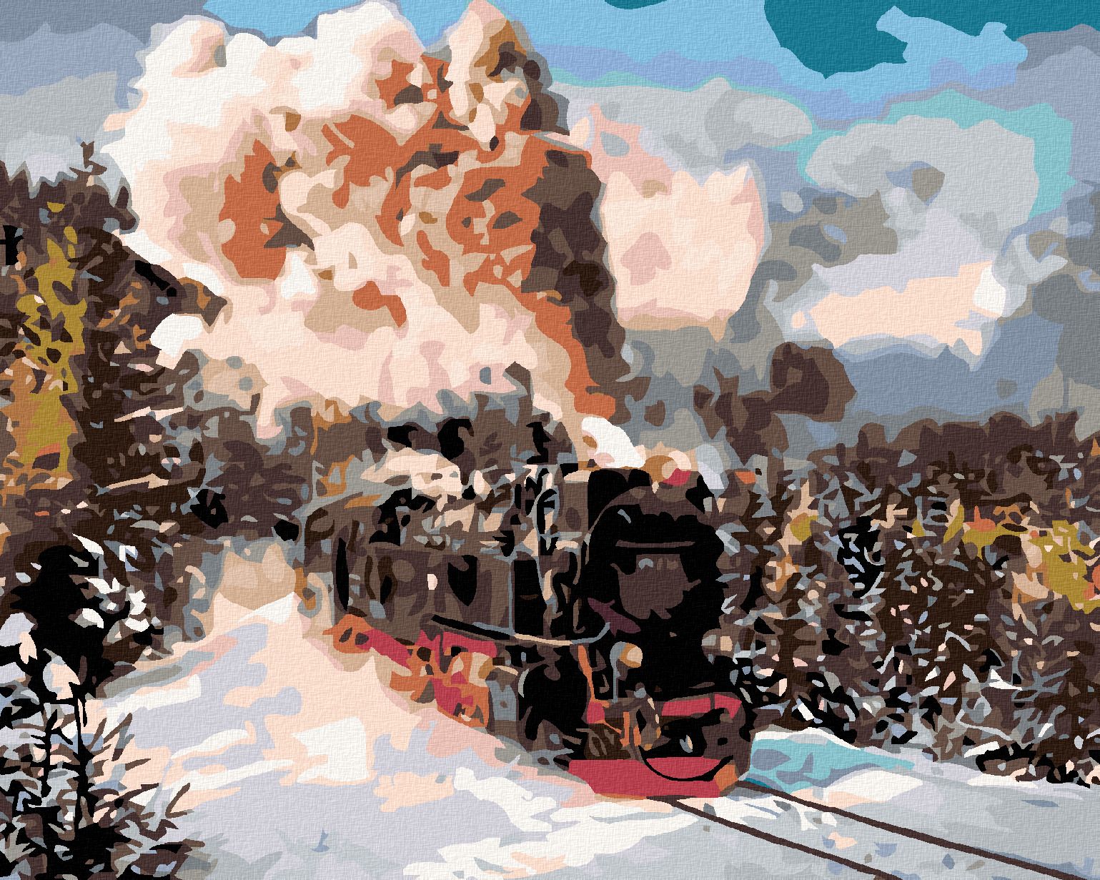 zuty Malování podle čísel - LOKOMOTIVA V ZIMNÍ KRAJINĚ - Rozměr: 40x50 cm, Rámování: Varianta: vypnuté plátno na rám - obrázek 1