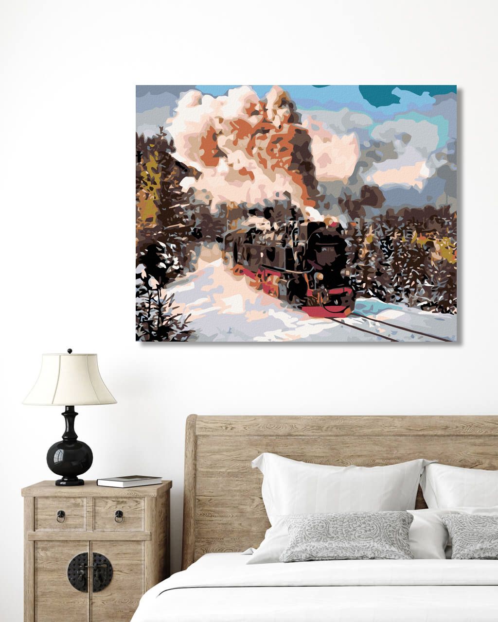 zuty Malování podle čísel - LOKOMOTIVA V ZIMNÍ KRAJINĚ - Rozměr: 40x50 cm, Rámování: Varianta: vypnuté plátno na rám - obrázek 6