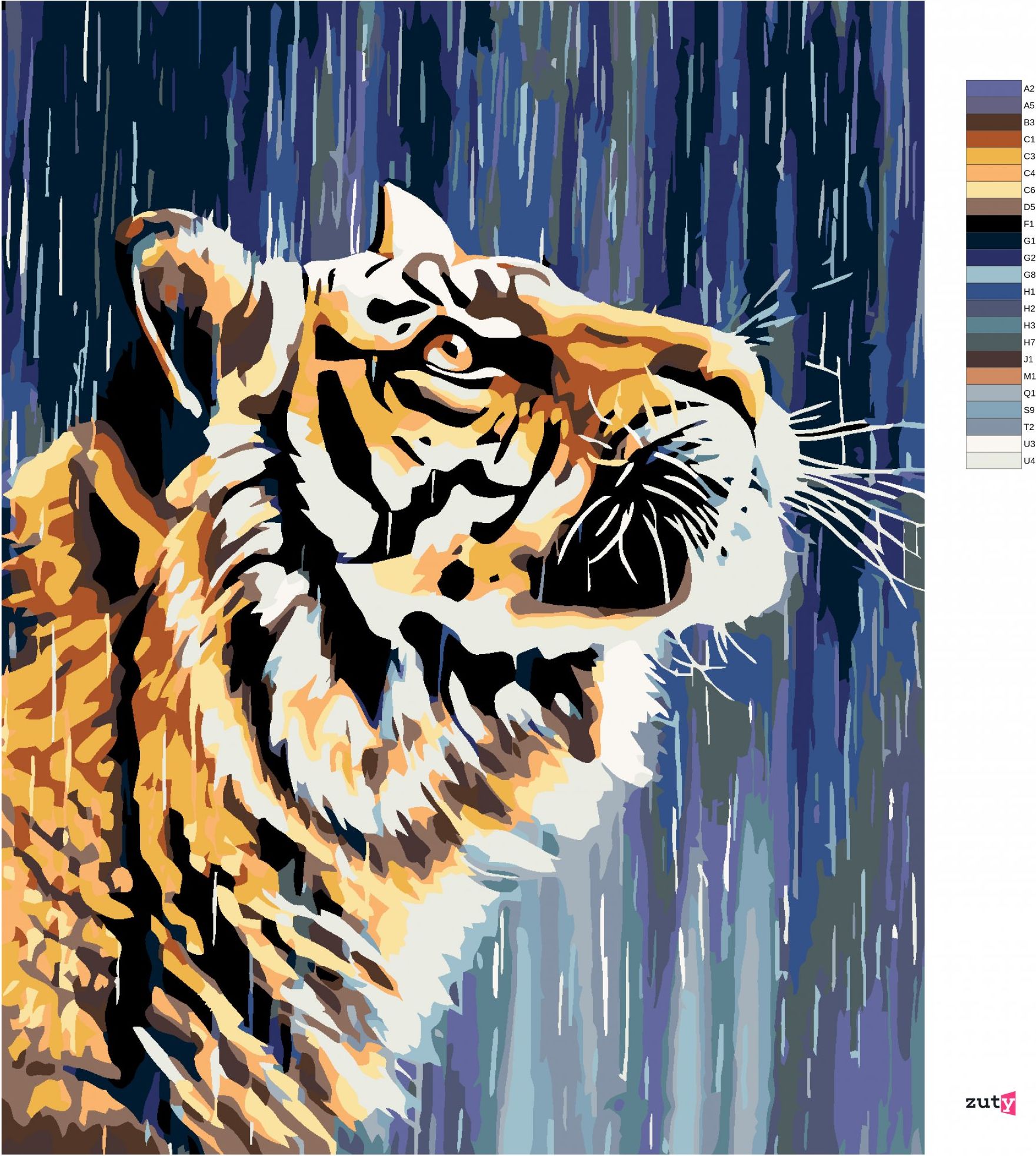 zuty Malování podle čísel - TYGR U VODOPÁDU - Rozměr: 40x50 cm, Rámování: Varianta: bez rámu a bez vypnutí plátna - obrázek 8