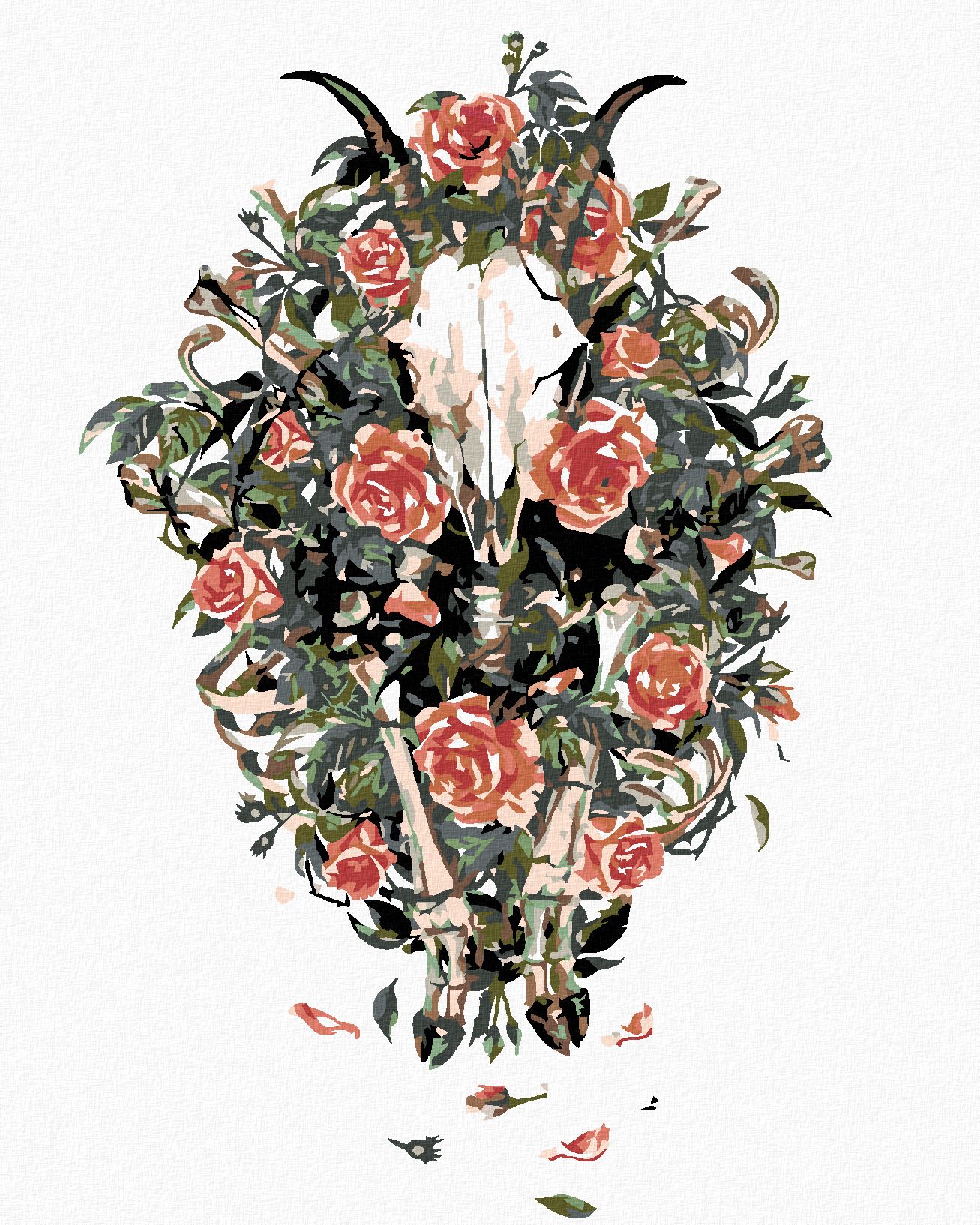 zuty Malování podle čísel - KOZÍ LEBKA V KVĚTINÁCH - Rozměr: 40x50 cm, Rámování: Varianta: vypnuté plátno na rám - obrázek 1