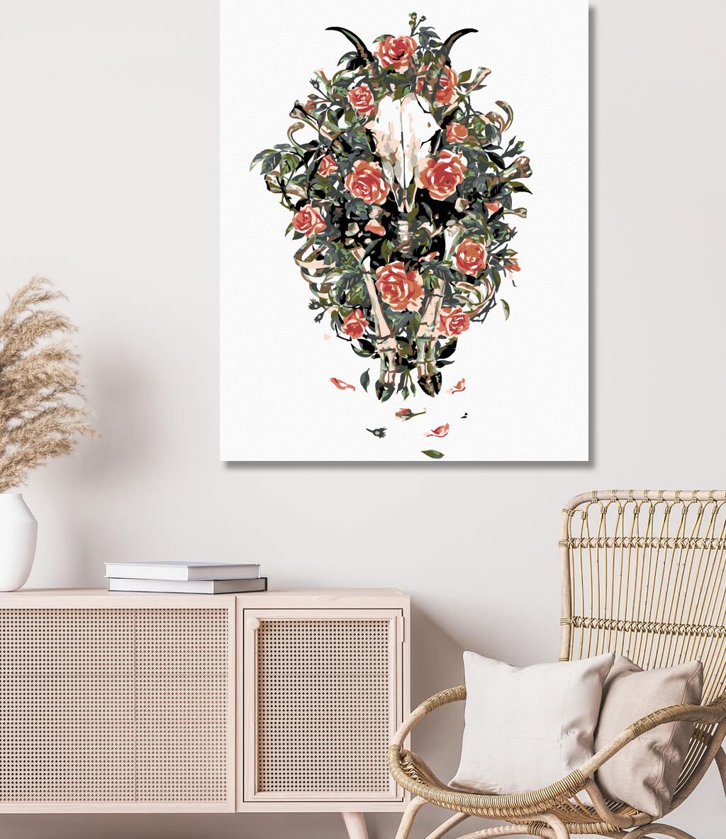 zuty Malování podle čísel - KOZÍ LEBKA V KVĚTINÁCH - Rozměr: 40x50 cm, Rámování: Varianta: vypnuté plátno na rám - obrázek 3