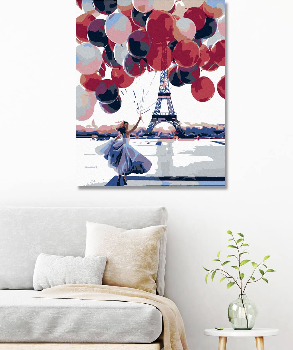 zuty Malování podle čísel - ŽENA S MNOHA BALONKY U EIFFELOVKY - Rozměr: 40x50 cm, Rámování: Varianta: vypnuté plátno na rám - obrázek 3