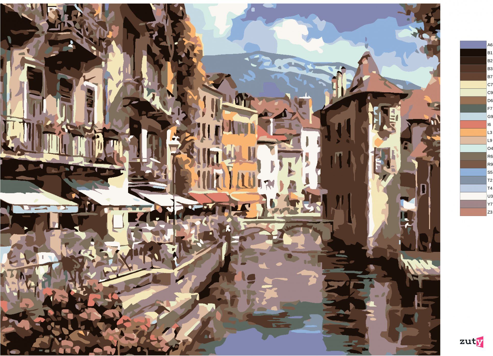 zuty Malování podle čísel - MĚSTO NA ŘECE - Rozměr: 40x50 cm, Rámování: Varianta: bez rámu a bez vypnutí plátna - obrázek 3