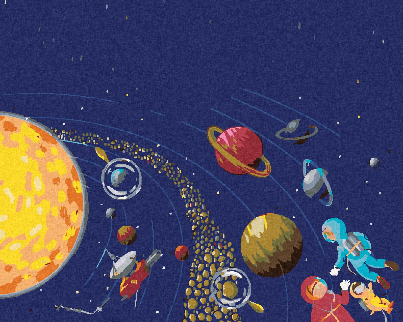 zuty Malování podle čísel - VESMÍR A KOSMONAUTI - Rozměr: 40x50 cm, Rámování: Varianta: vypnuté plátno na rám - obrázek 1