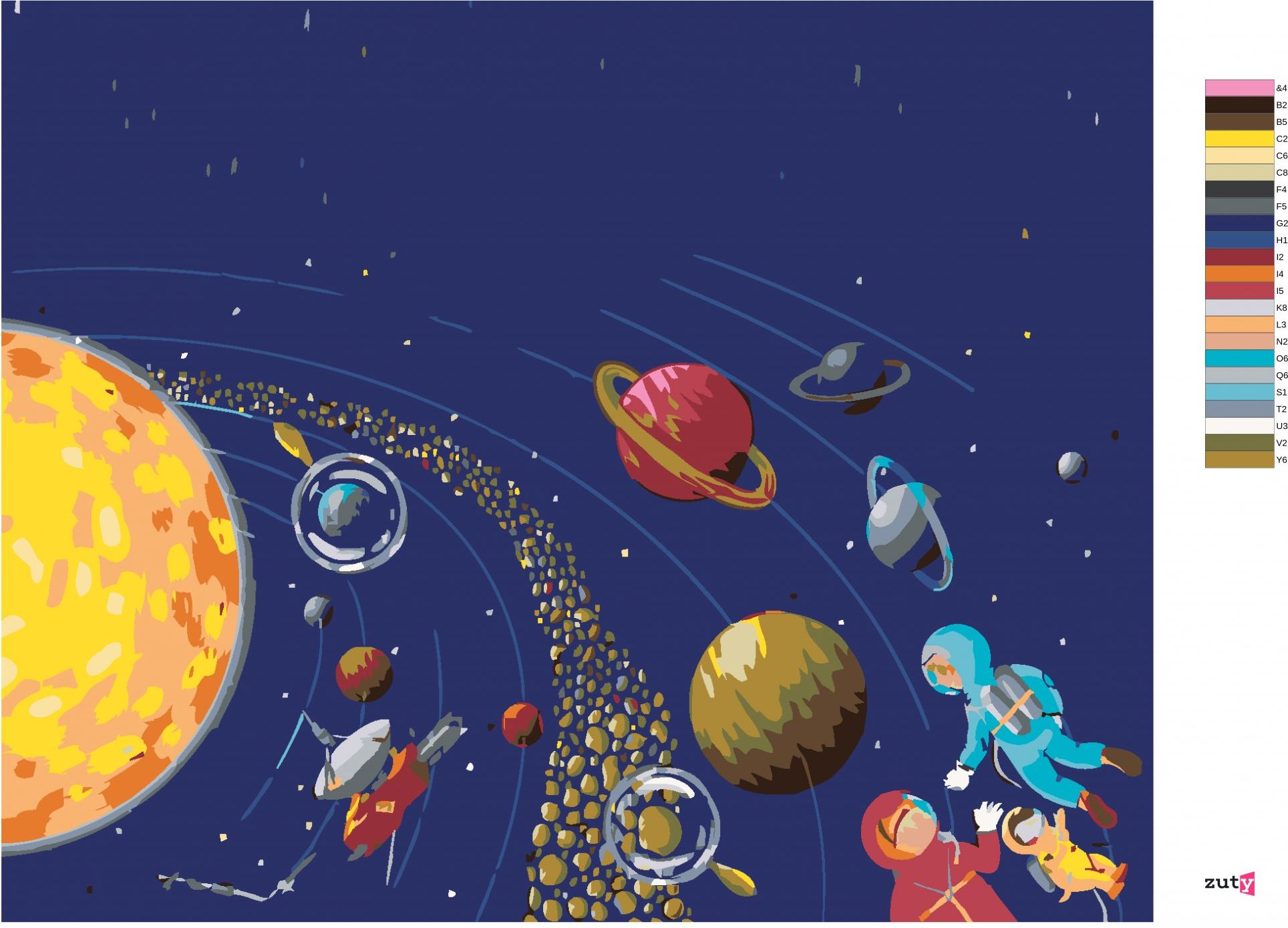 zuty Malování podle čísel - VESMÍR A KOSMONAUTI - Rozměr: 40x50 cm, Rámování: Varianta: vypnuté plátno na rám - obrázek 2