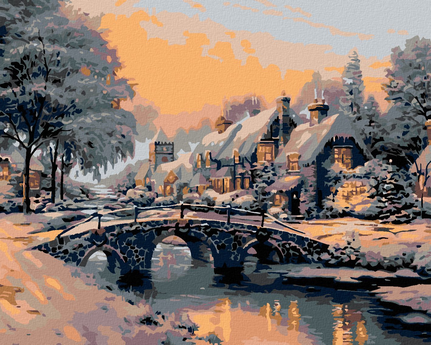 zuty Malování podle čísel - MOST PŘES ZAMRZLOU ŘÍČKU - Rozměr: 40x50 cm, Rámování: Varianta: bez rámu a bez vypnutí plátna - obrázek 1