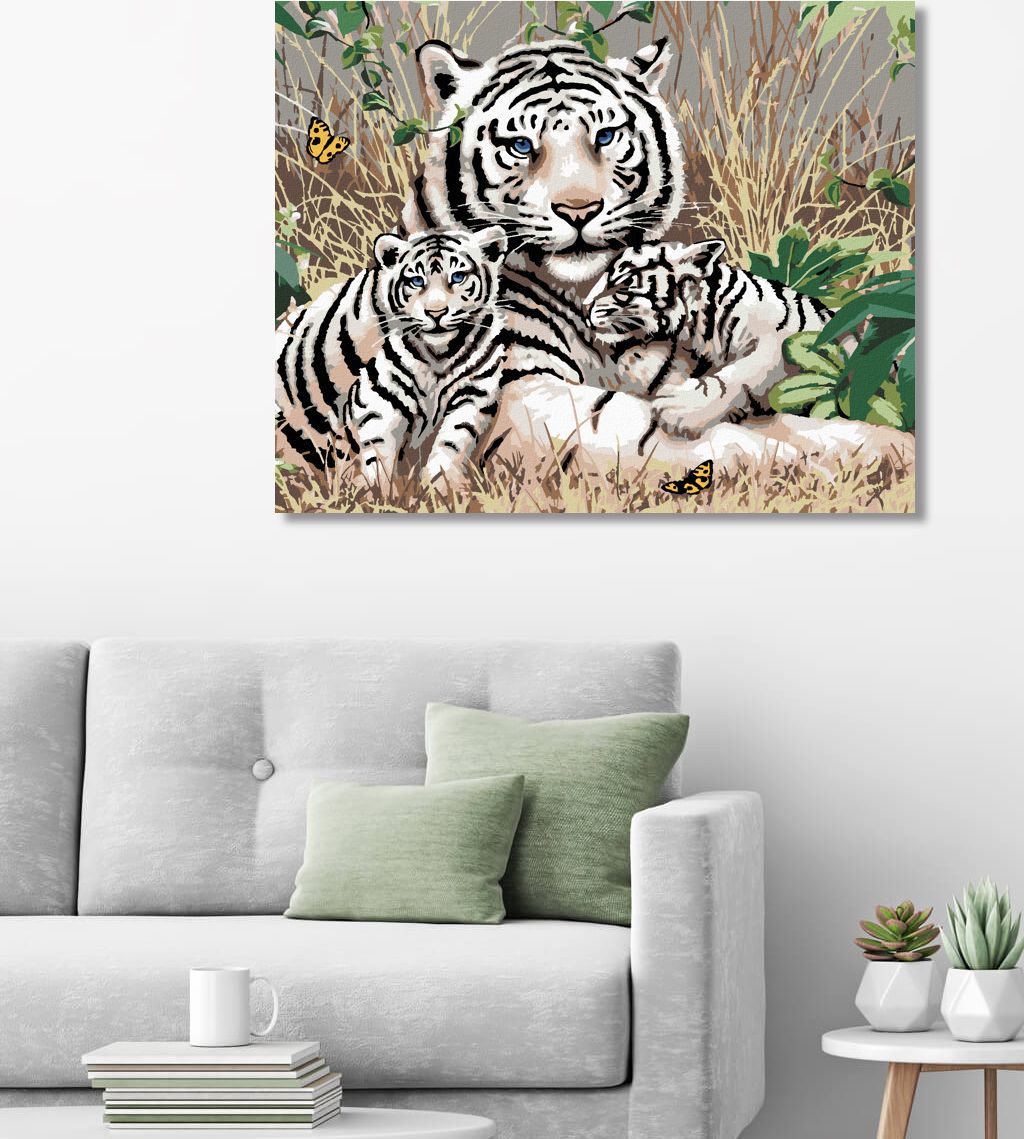 zuty Malování podle čísel - BÍLÝ TYGR A MLÁĎATA V TRÁVĚ (HOWARD ROBINSON) - Rozměr: 40x50 cm, Rámování: Varianta: bez rámu a bez vypnutí plátna - obrázek 2