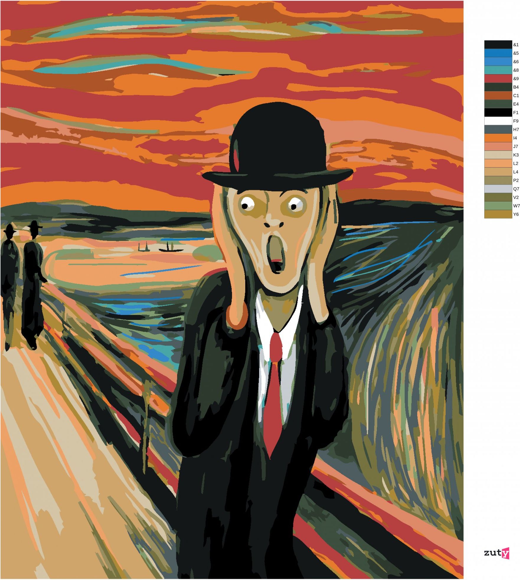 zuty Malování podle čísel - VÝKŘIK A KLOBOUK - INSPIRACE E. MUNCH - Rozměr: 40x50 cm, Rámování: Varianta: vypnuté plátno na rám - obrázek 6