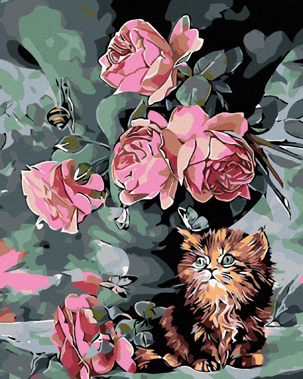 zuty Malování podle čísel - MALÉ KOTĚ MEZI KVĚTY - Rozměr: 40x50 cm, Rámování: Varianta: bez rámu a bez vypnutí plátna - obrázek 1