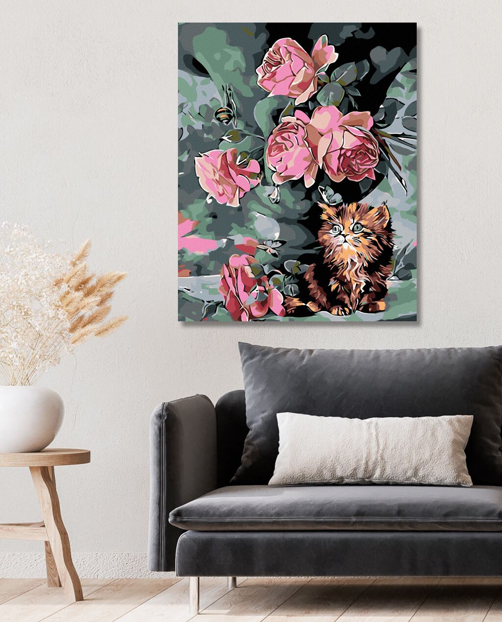 zuty Malování podle čísel - MALÉ KOTĚ MEZI KVĚTY - Rozměr: 40x50 cm, Rámování: Varianta: bez rámu a bez vypnutí plátna - obrázek 3