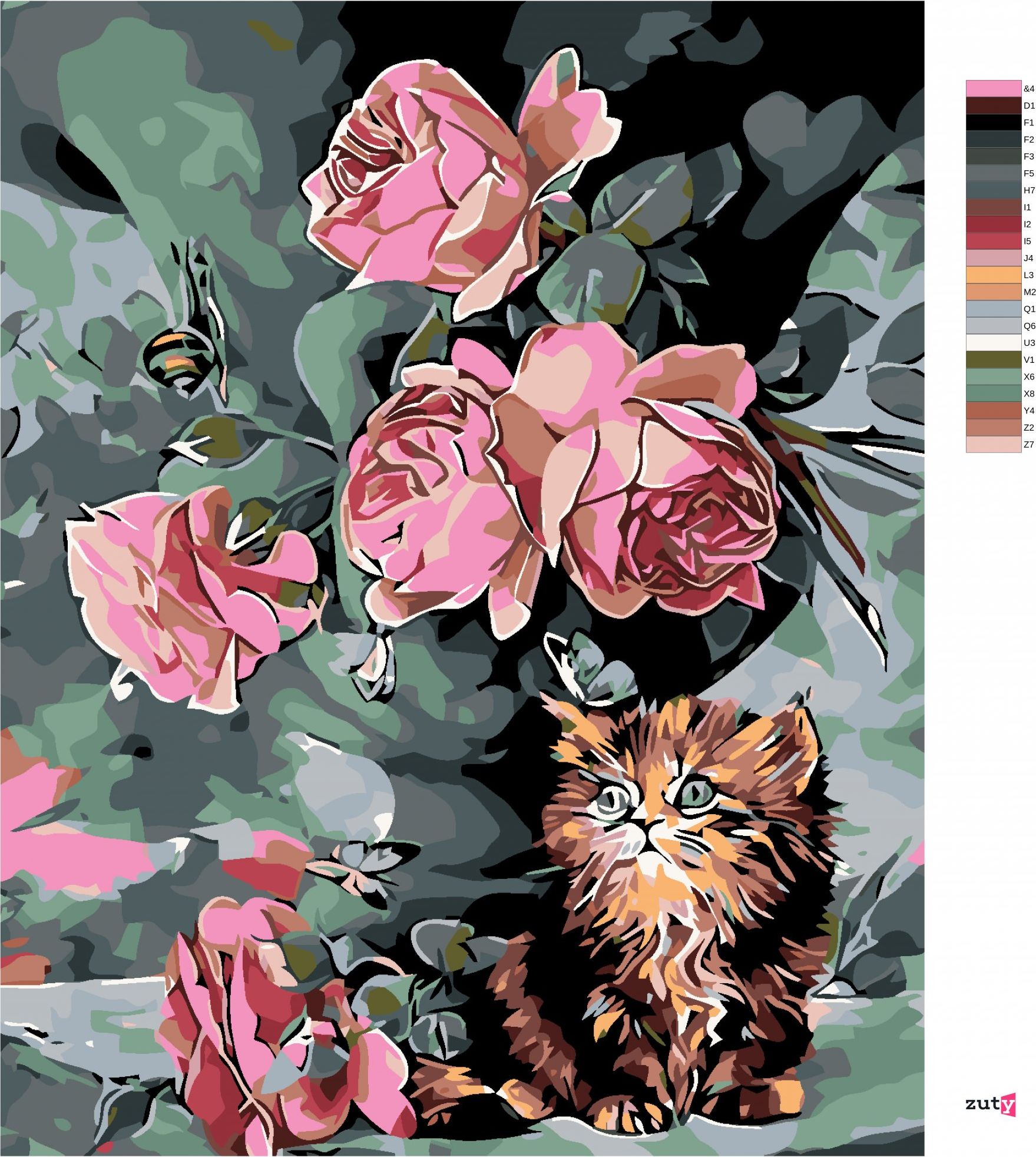 zuty Malování podle čísel - MALÉ KOTĚ MEZI KVĚTY - Rozměr: 40x50 cm, Rámování: Varianta: bez rámu a bez vypnutí plátna - obrázek 4