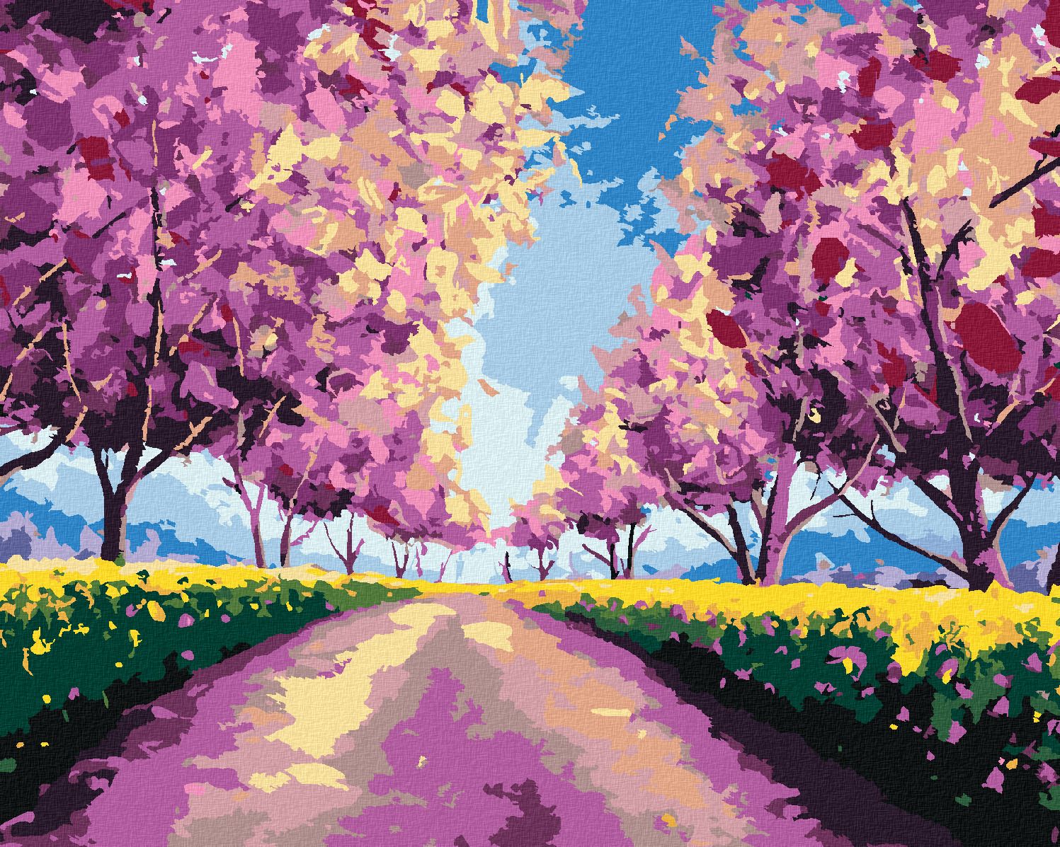 zuty Malování podle čísel - SAKURY NA POLNÍ CESTĚ - Rozměr: 40x50 cm, Rámování: Varianta: vypnuté plátno na rám - obrázek 1