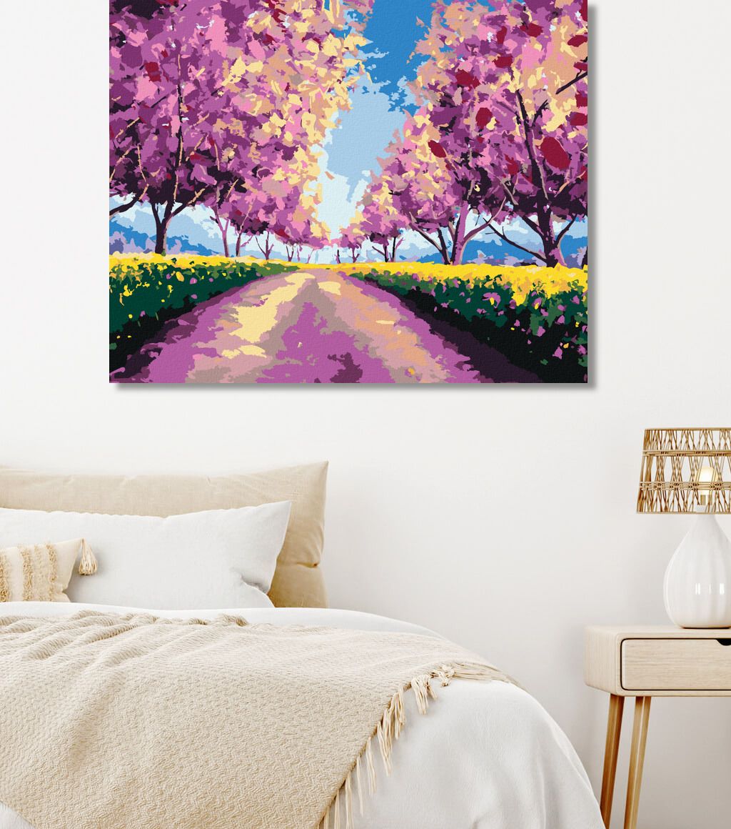 zuty Malování podle čísel - SAKURY NA POLNÍ CESTĚ - Rozměr: 40x50 cm, Rámování: Varianta: vypnuté plátno na rám - obrázek 3