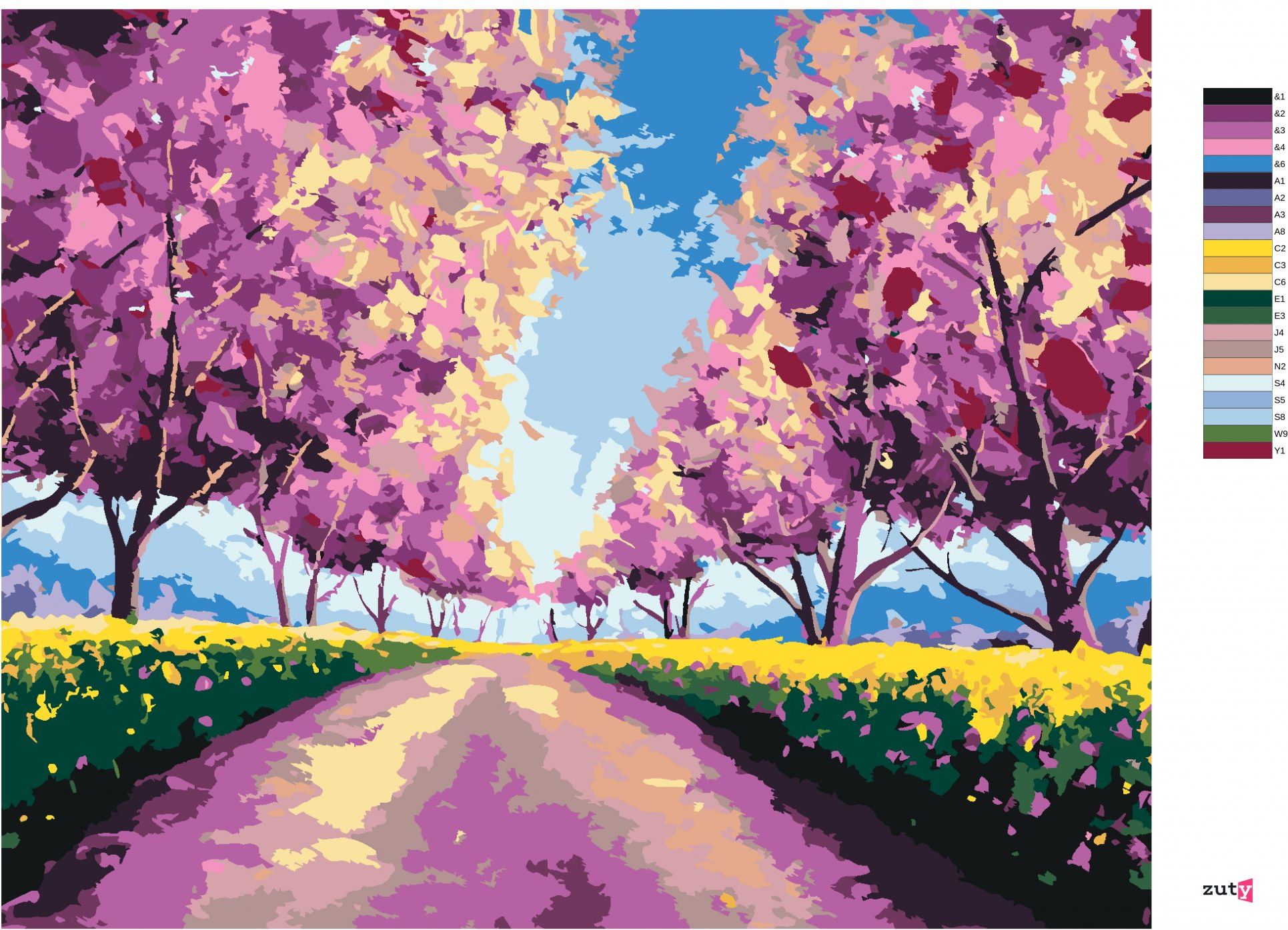 zuty Malování podle čísel - SAKURY NA POLNÍ CESTĚ - Rozměr: 40x50 cm, Rámování: Varianta: vypnuté plátno na rám - obrázek 6