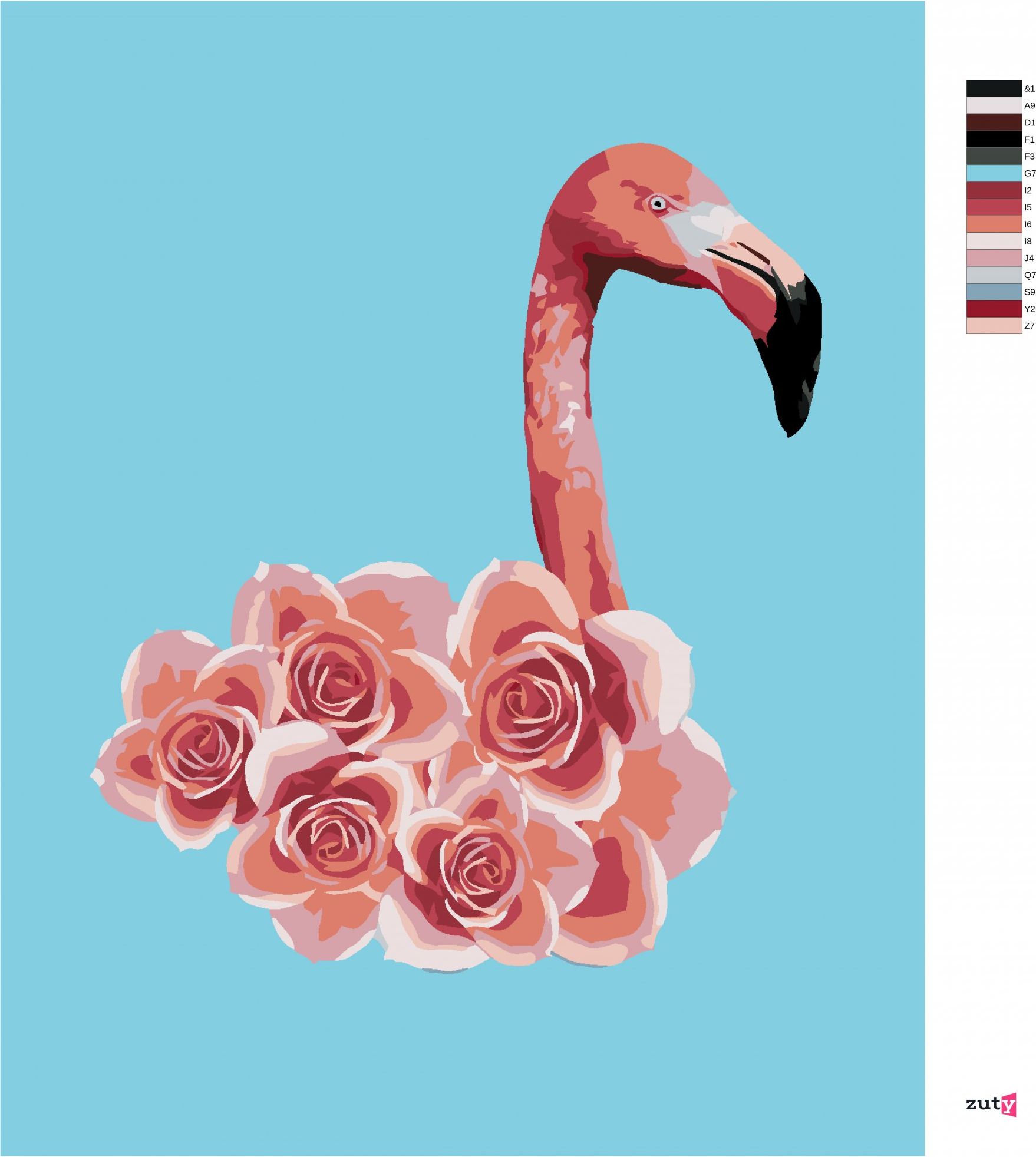 zuty Malování podle čísel - PLAMEŇÁK A RŮŽE - Rozměr: 40x50 cm, Rámování: Varianta: bez rámu a bez vypnutí plátna - obrázek 2