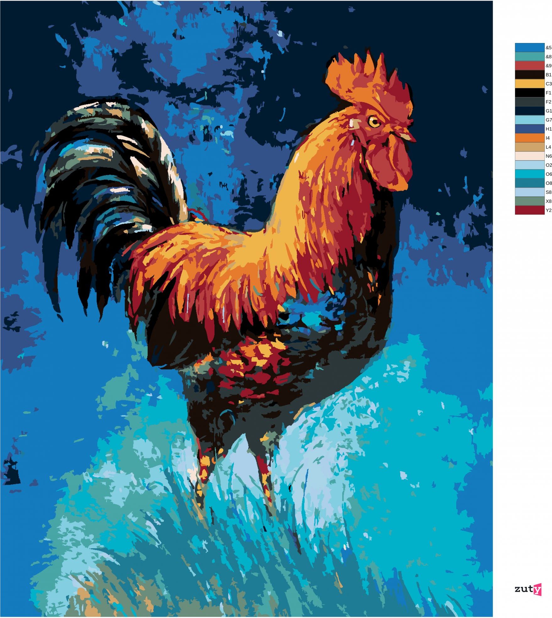zuty Malování podle čísel - KOHOUT A MODRÁ OBLOHA - Rozměr: 40x50 cm, Rámování: Varianta: vypnuté plátno na rám - obrázek 9