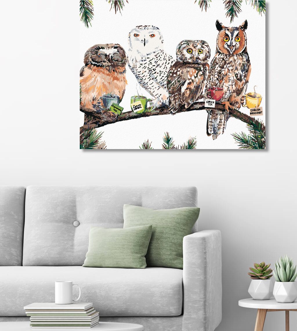 zuty Malování podle čísel - SOVY S ČAJEM (HOLLY SIMENTAL) - Rozměr: 40x50 cm, Rámování: Varianta: bez rámu a bez vypnutí plátna - obrázek 3