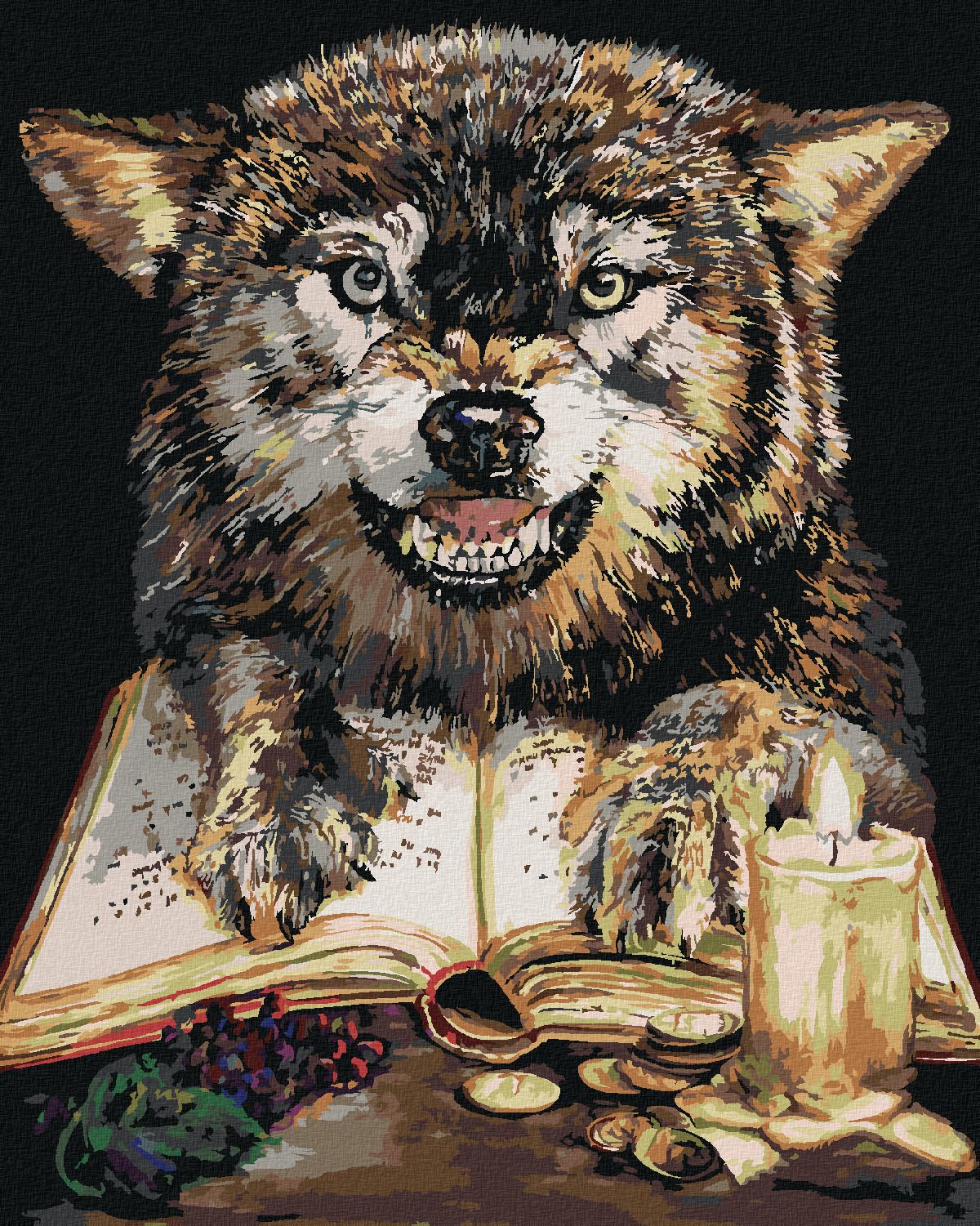 zuty Malování podle čísel - VLK S KNIHOU (HOLLY SIMENTAL) - Rozměr: 40x50 cm, Rámování: Varianta: bez rámu a bez vypnutí plátna - obrázek 1