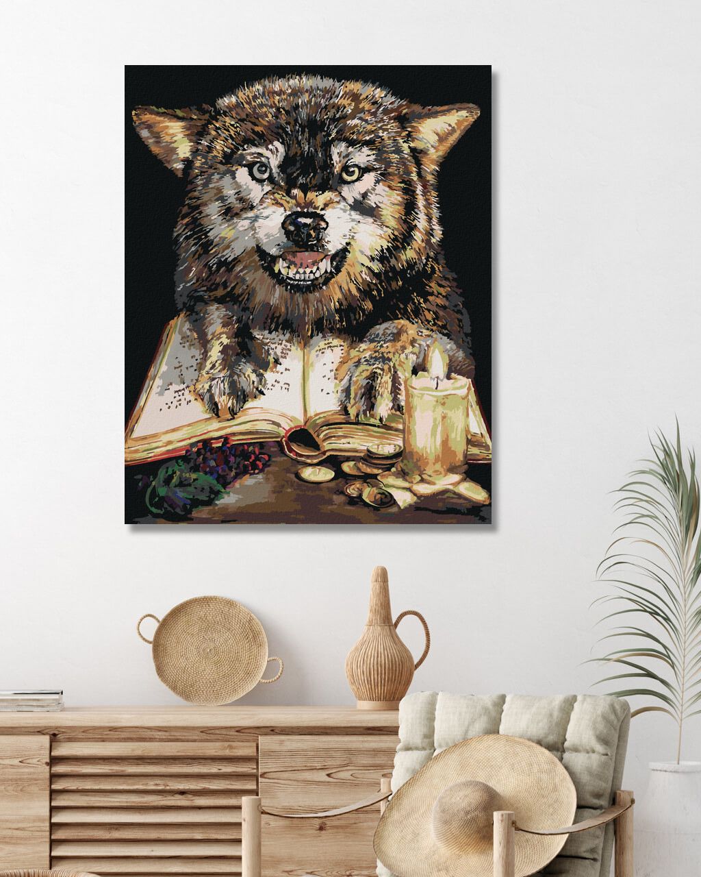 zuty Malování podle čísel - VLK S KNIHOU (HOLLY SIMENTAL) - Rozměr: 40x50 cm, Rámování: Varianta: vypnuté plátno na rám - obrázek 3