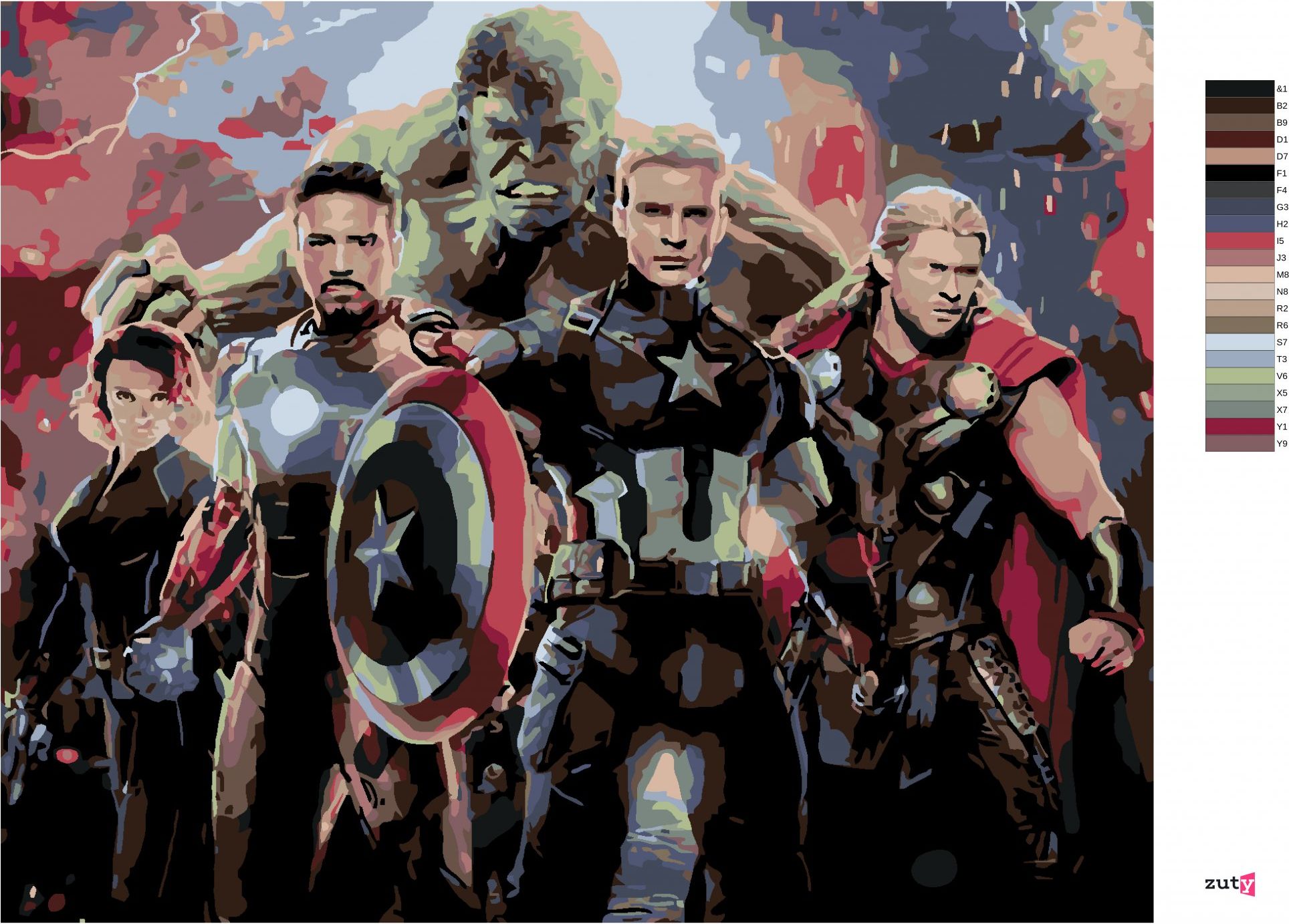 zuty Malování podle čísel - AVENGERS ENDGAME - Rozměr: 40x50 cm, Rámování: Varianta: bez rámu a bez vypnutí plátna - obrázek 2