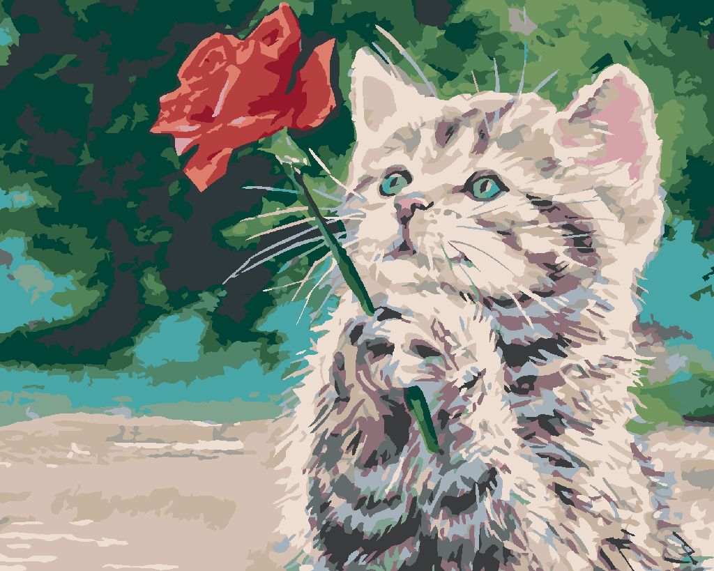 zuty Malování podle čísel - KOTĚ A ČERVENÁ RŮŽE - Rozměr: 40x50 cm, Rámování: Varianta: bez rámu a bez vypnutí plátna - obrázek 9
