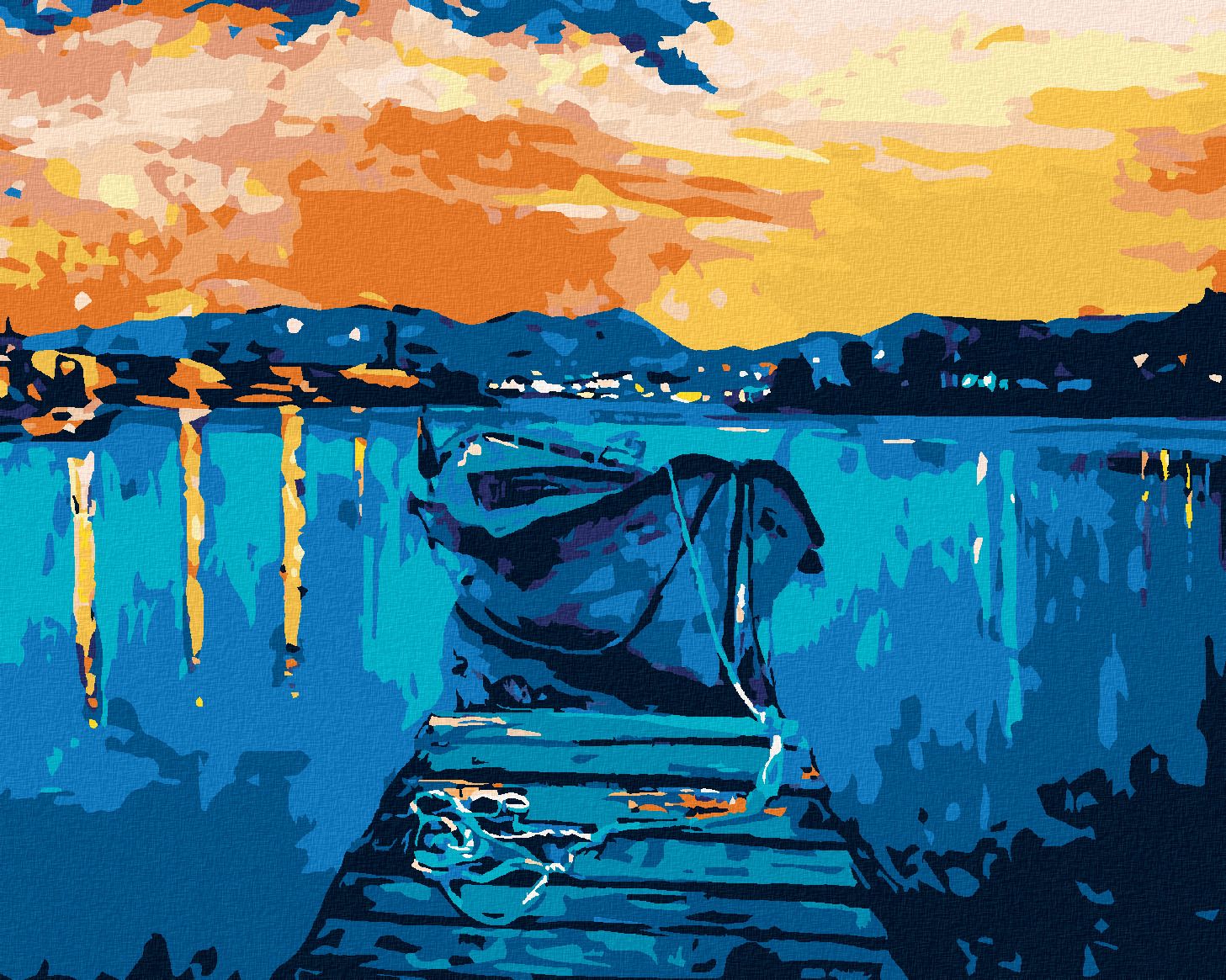 zuty Malování podle čísel - MOLO S LOĎKOU NA MOŘI - Rozměr: 40x50 cm, Rámování: Varianta: vypnuté plátno na rám - obrázek 1