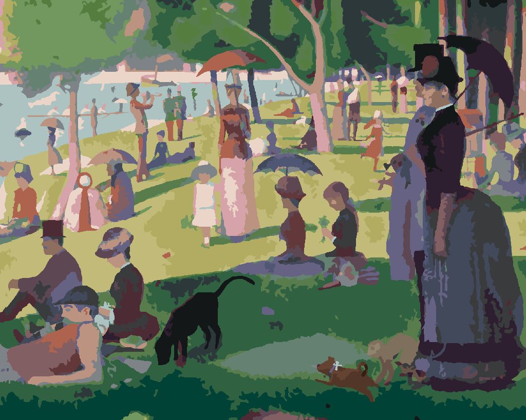 zuty Malování podle čísel - NEDĚLNÍ ODPOLEDNE NA OSTROVĚ GRANDE JATTE (G. SEURAT) - Rozměr: 40x50 cm, Rámování: Varianta: vypnuté plátno na rám - obrázek 5