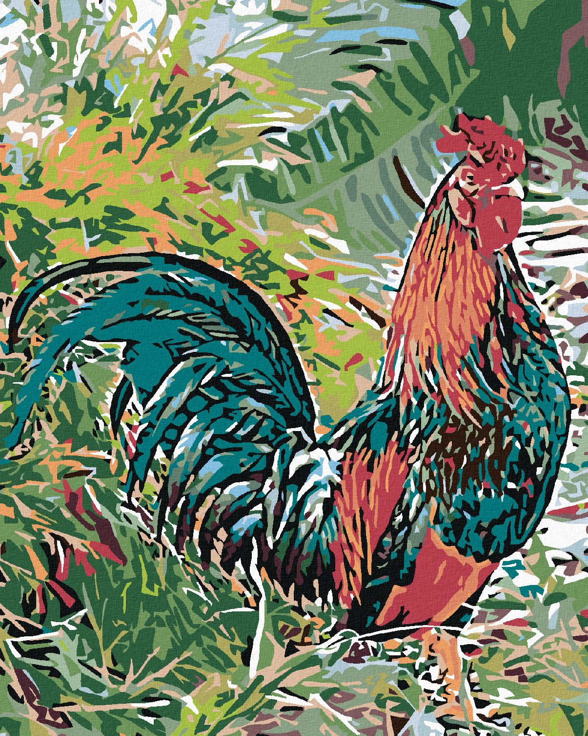 zuty Malování podle čísel - KOHOUT V TRÁVĚ - Rozměr: 40x50 cm, Rámování: Varianta: bez rámu a bez vypnutí plátna - obrázek 1