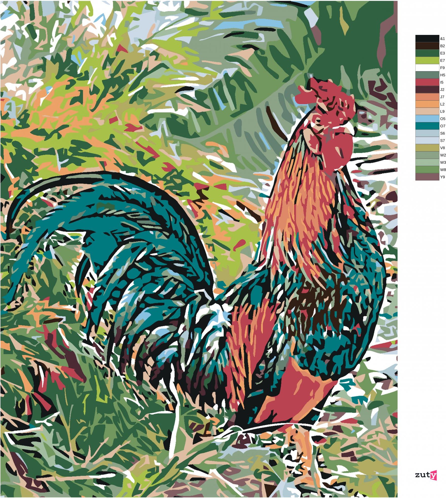 zuty Malování podle čísel - KOHOUT V TRÁVĚ - Rozměr: 40x50 cm, Rámování: Varianta: bez rámu a bez vypnutí plátna - obrázek 2