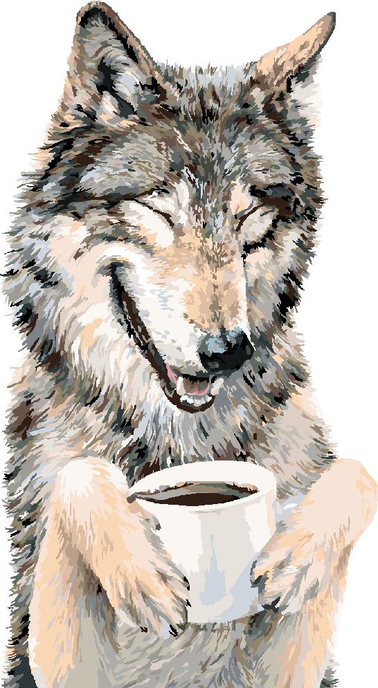 zuty Malování podle čísel - VLK A KÁVA (HOLLY SIMENTAL) - Rozměr: 40x50 cm, Rámování: Varianta: vypnuté plátno na rám - obrázek 2