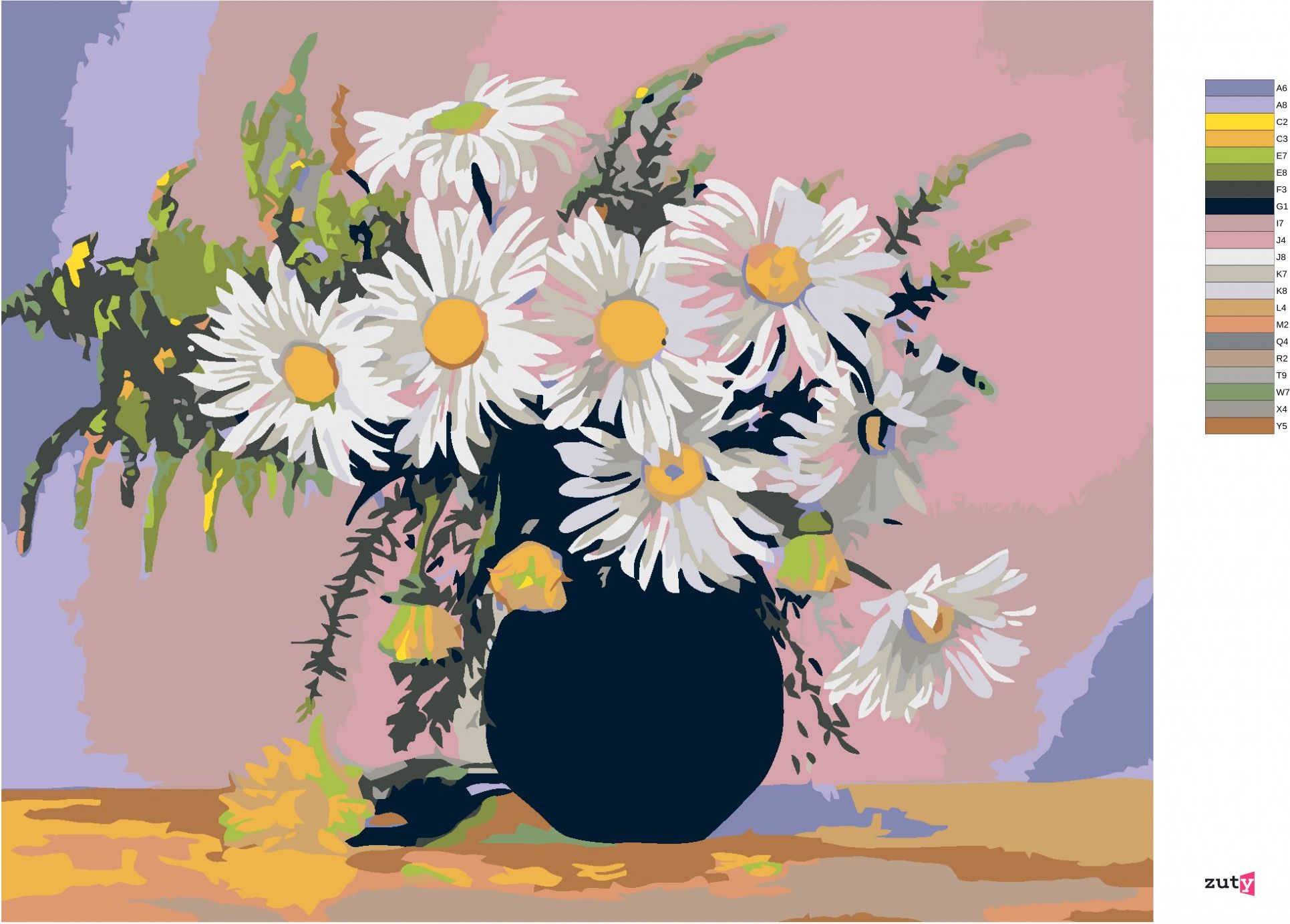 zuty Malování podle čísel - KOPRETINY V ČERNÉ VÁZE - Rozměr: 40x50 cm, Rámování: Varianta: vypnuté plátno na rám - obrázek 3