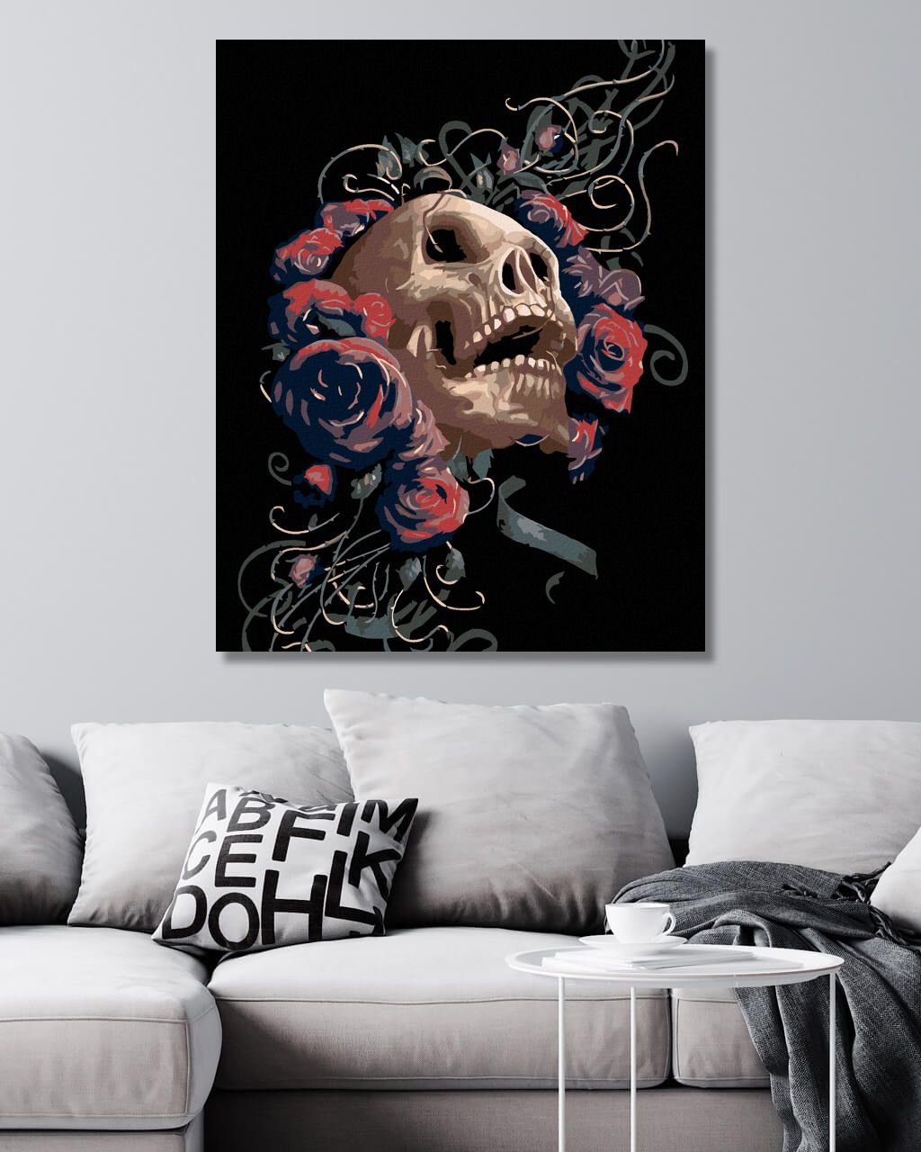 zuty Malování podle čísel - LEBKA OVINUTÁ RŮŽEMI - Rozměr: 40x50 cm, Rámování: Varianta: bez rámu a bez vypnutí plátna - obrázek 5