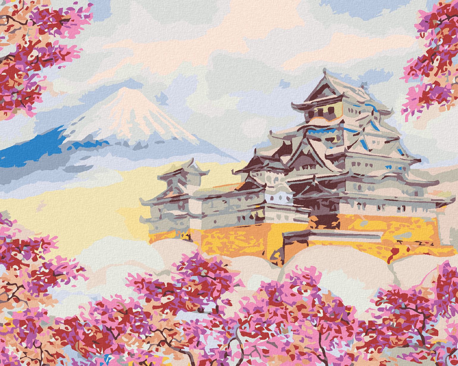 zuty Malování podle čísel - JAPONSKO CHRÁM OBKLOPENÝ KVĚTINAMI - Rozměr: 40x50 cm, Rámování: Varianta: vypnuté plátno na rám - obrázek 1