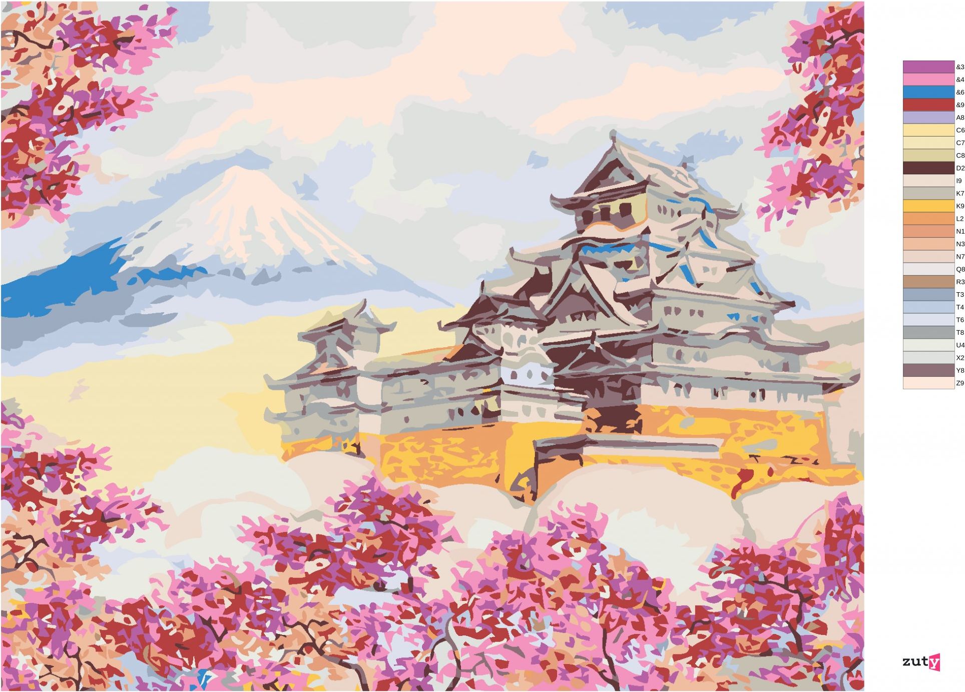 zuty Malování podle čísel - JAPONSKO CHRÁM OBKLOPENÝ KVĚTINAMI - Rozměr: 40x50 cm, Rámování: Varianta: vypnuté plátno na rám - obrázek 5