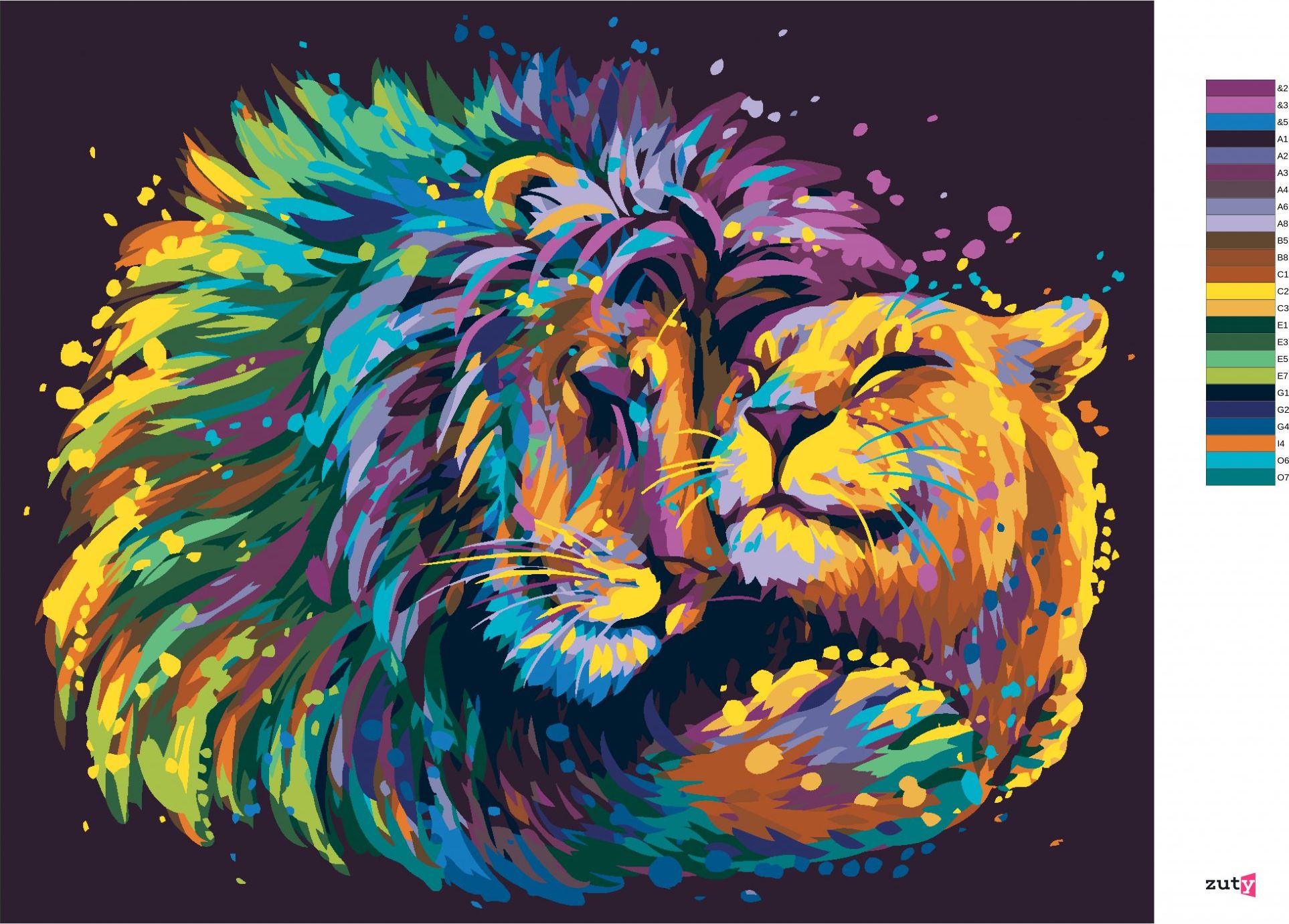 zuty Malování podle čísel - LEV A LVICE V BARVÁCH - Rozměr: 40x50 cm, Rámování: Varianta: vypnuté plátno na rám - obrázek 5