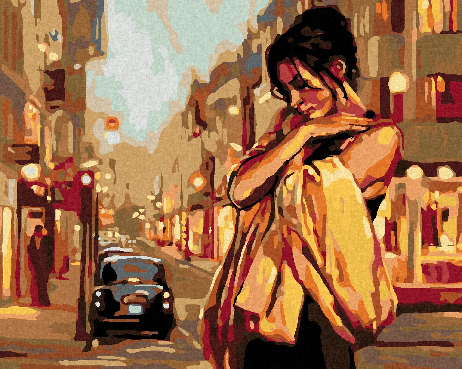 zuty Malování podle čísel - OSAMĚLÁ ŽENA NA ULICI - Rozměr: 40x50 cm, Rámování: Varianta: bez rámu a bez vypnutí plátna - obrázek 1