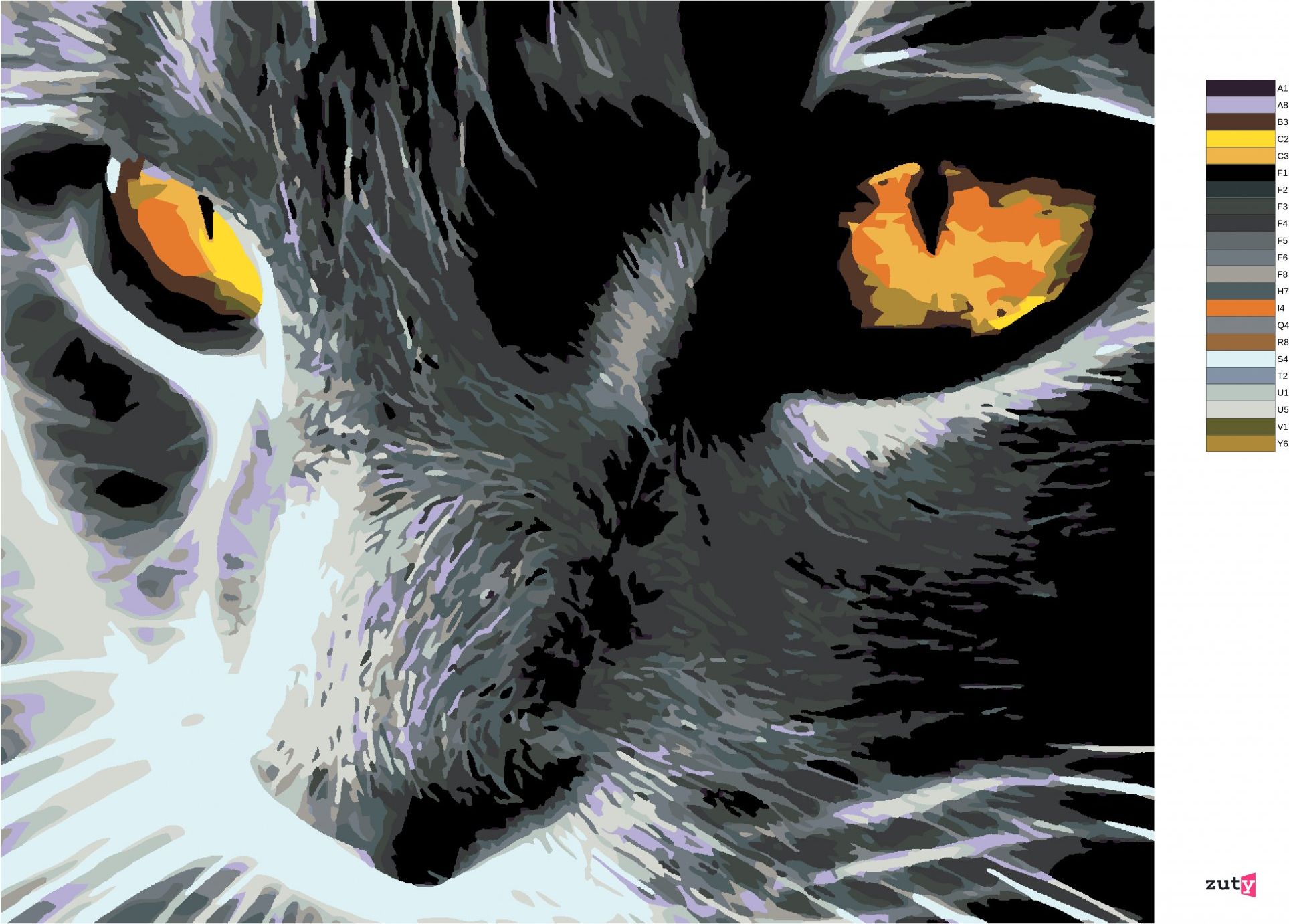 zuty Malování podle čísel - ČERNÁ KOČKA A JASNÝ POHLED - Rozměr: 40x50 cm, Rámování: Varianta: bez rámu a bez vypnutí plátna - obrázek 9