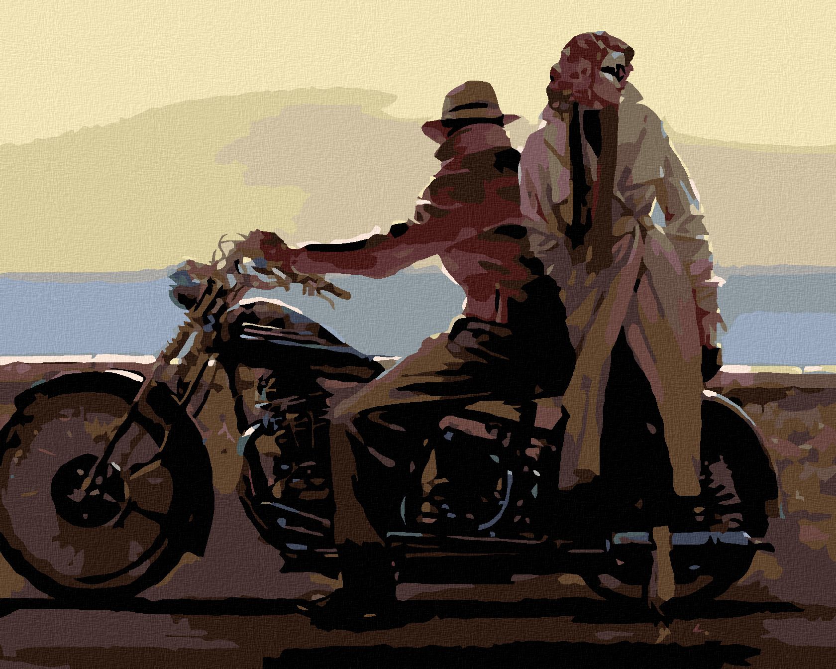 zuty Malování podle čísel - MILENCI NA MOTORCE - Rozměr: 40x50 cm, Rámování: Varianta: vypnuté plátno na rám - obrázek 1