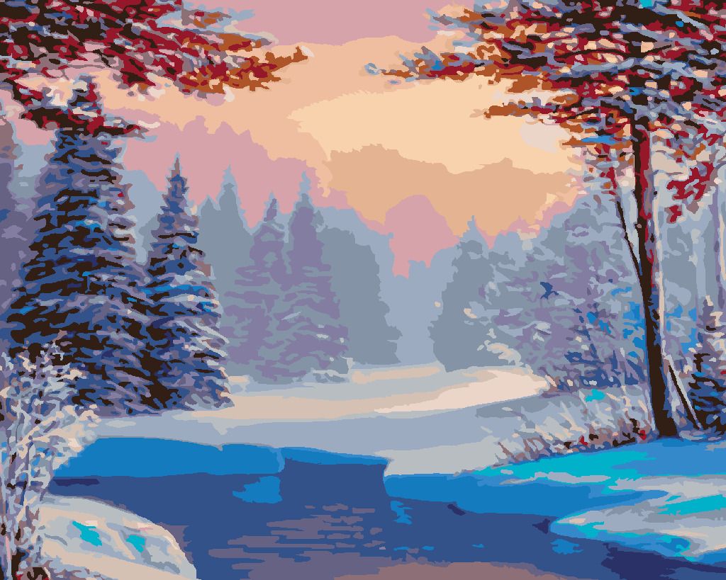 zuty Malování podle čísel - ZASNĚŽENÁ KRAJINA S ŘEKOU - Rozměr: 40x50 cm, Rámování: Varianta: vypnuté plátno na rám - obrázek 8