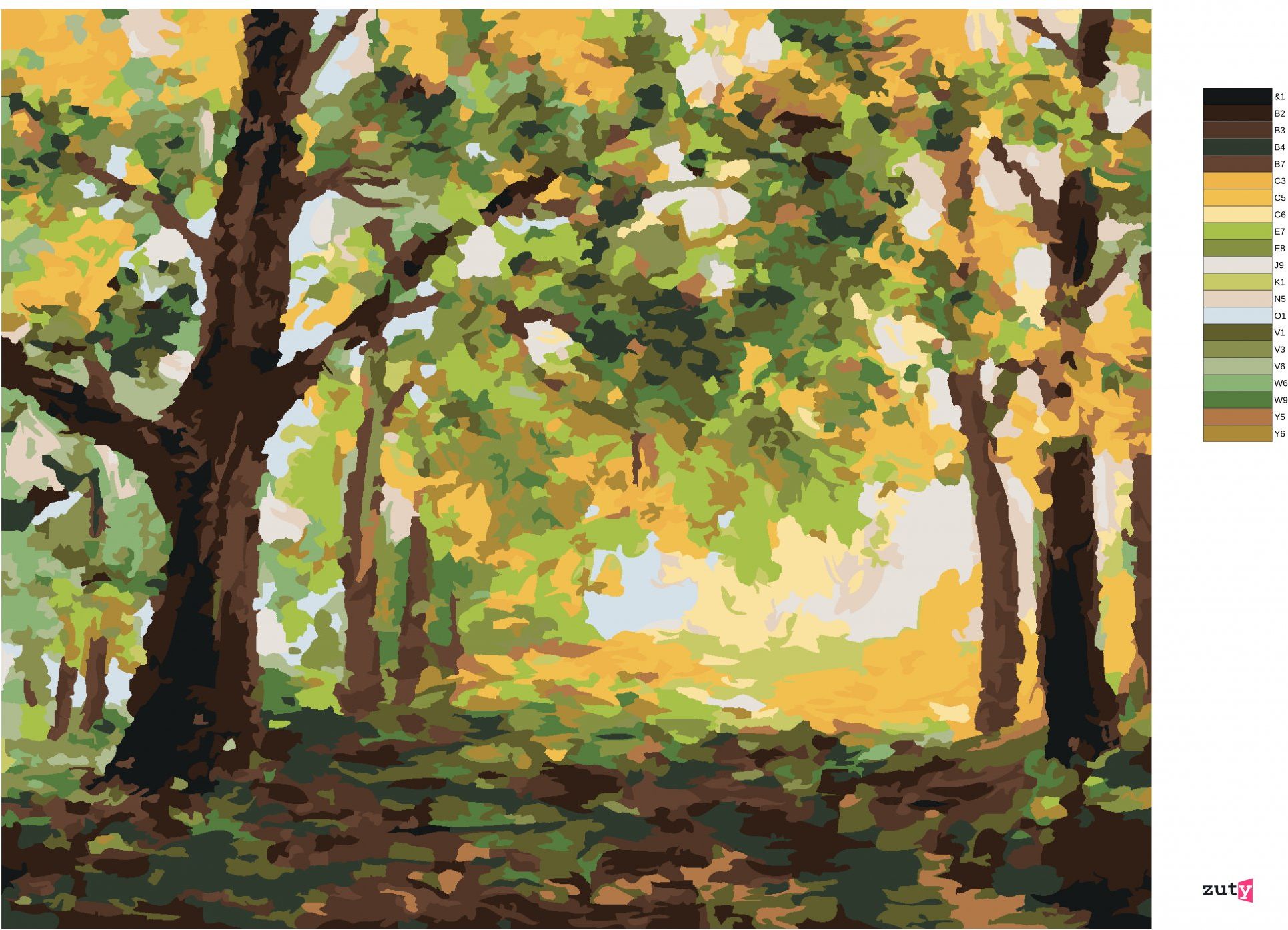 zuty Malování podle čísel - PODZIMNÍ LES KRAJINA - Rozměr: 40x50 cm, Rámování: Varianta: vypnuté plátno na rám - obrázek 8