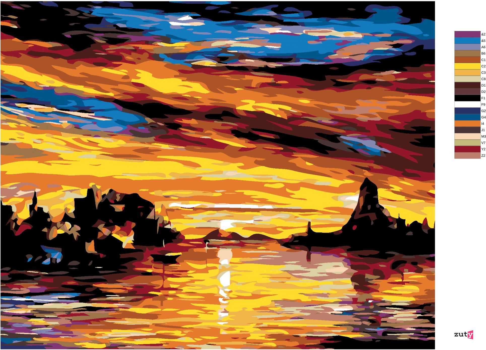 zuty Malování podle čísel - NÁDHERNÁ ZÁTOKA PŘI ZÁPADU - Rozměr: 40x50 cm, Rámování: Varianta: bez rámu a bez vypnutí plátna - obrázek 8