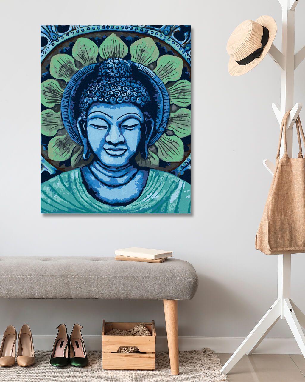 zuty Malování podle čísel - ZELENOMODRÝ BUDDHA - Rozměr: 40x50 cm, Rámování: Varianta: vypnuté plátno na rám - obrázek 9