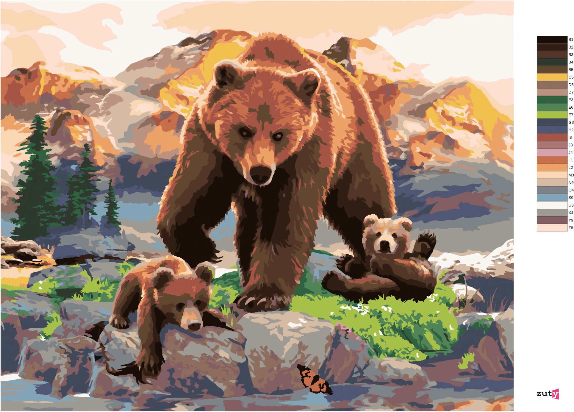 zuty Malování podle čísel - MEDVĚDICE A MLÁĎATA U POTŮČKU (HOWARD ROBINSON) - Rozměr: 40x50 cm, Rámování: Varianta: bez rámu a bez vypnutí plátna - obrázek 5