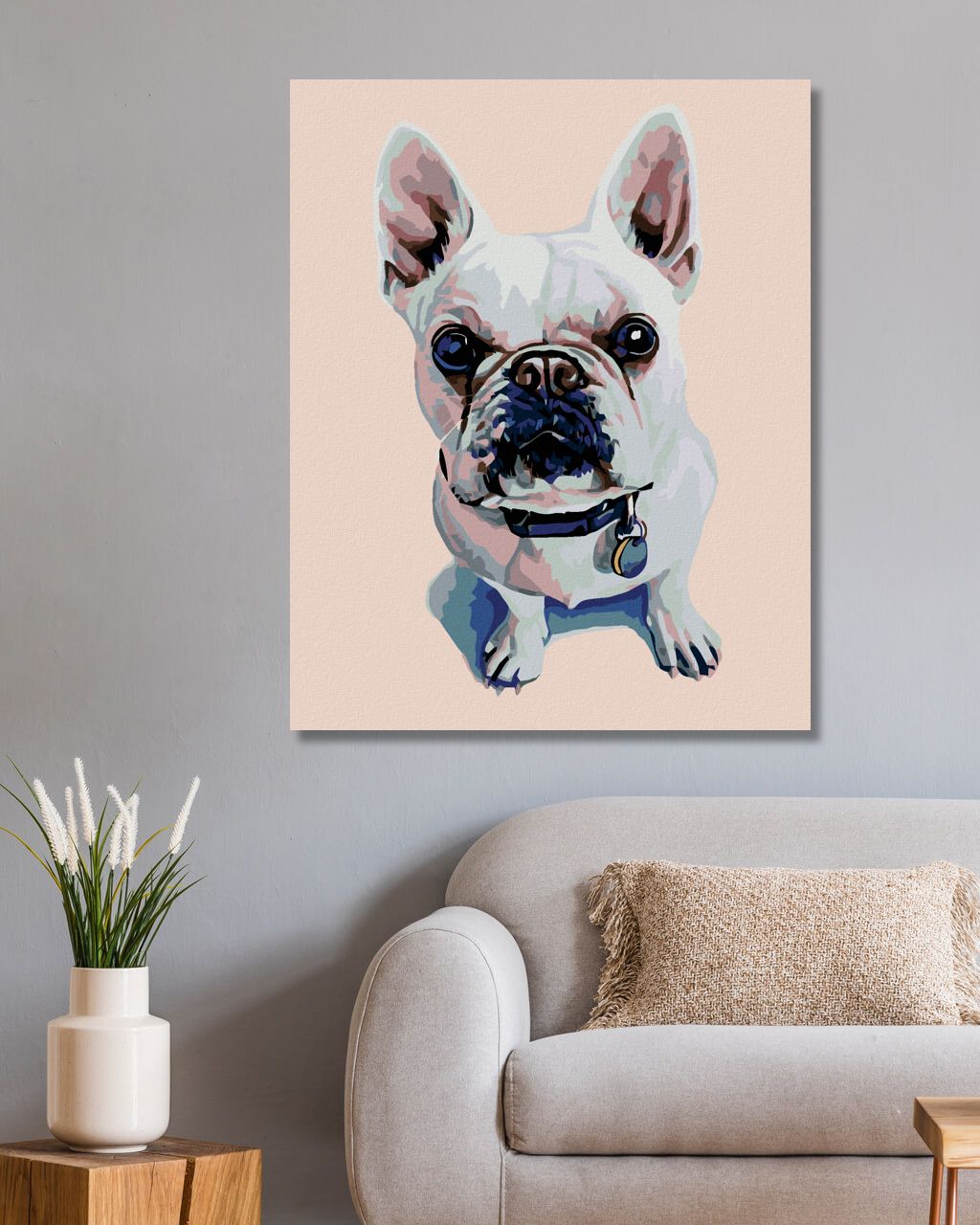 zuty Malování podle čísel - BÍLÝ BULDOČEK S MODRÝM OBOJKEM - Rozměr: 40x50 cm, Rámování: Varianta: bez rámu a bez vypnutí plátna - obrázek 3