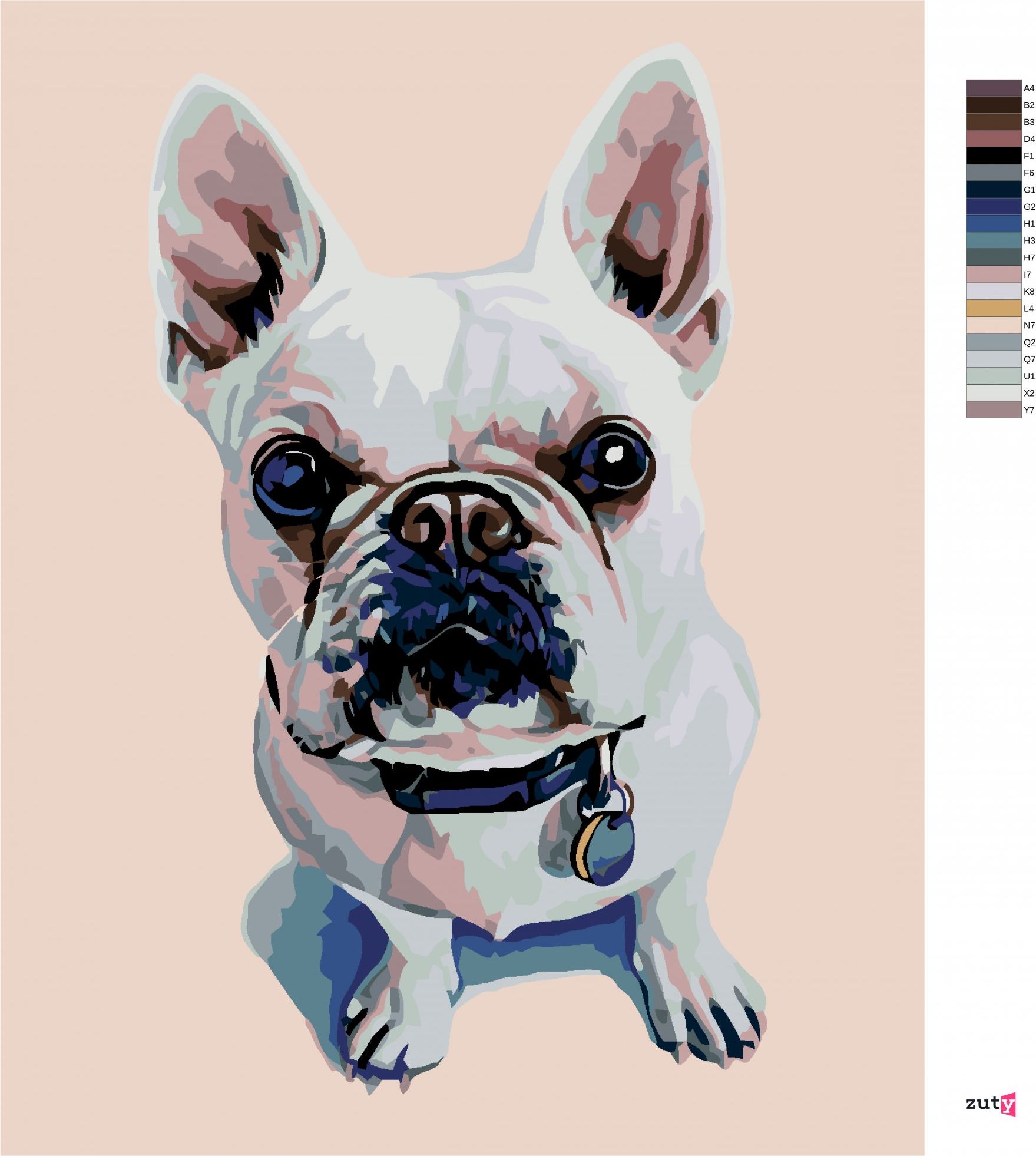 zuty Malování podle čísel - BÍLÝ BULDOČEK S MODRÝM OBOJKEM - Rozměr: 40x50 cm, Rámování: Varianta: bez rámu a bez vypnutí plátna - obrázek 9