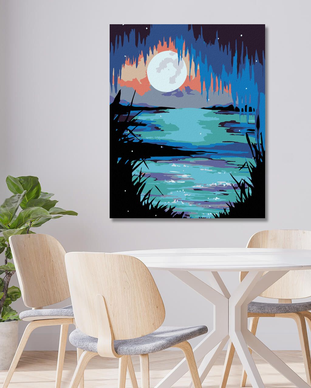 zuty Malování podle čísel - MĚSÍC NAD JEZEREM - Rozměr: 40x50 cm, Rámování: Varianta: bez rámu a bez vypnutí plátna - obrázek 7
