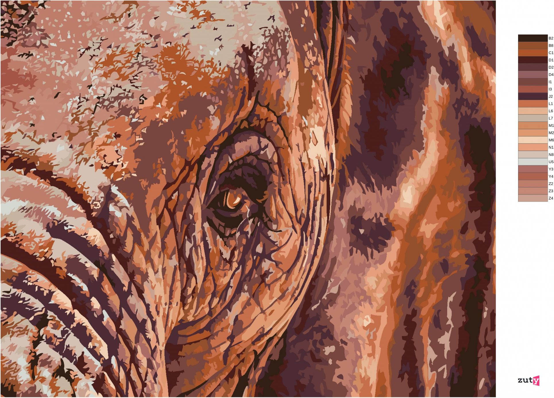 zuty Malování podle čísel - SLONÍ POHLED - Rozměr: 40x50 cm, Rámování: Varianta: bez rámu a bez vypnutí plátna - obrázek 3